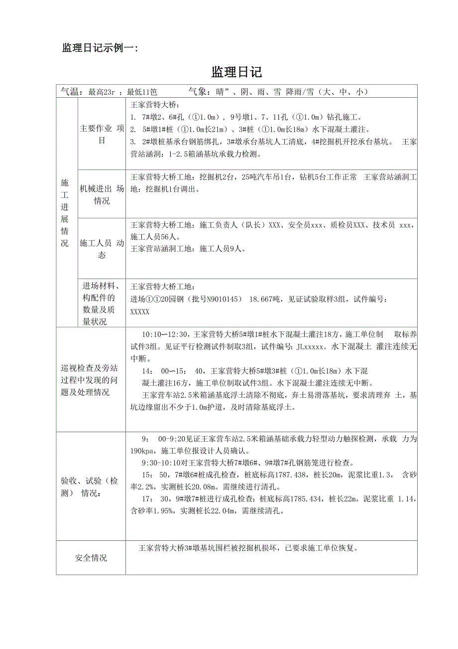 监理施工日志填写示例_第1页