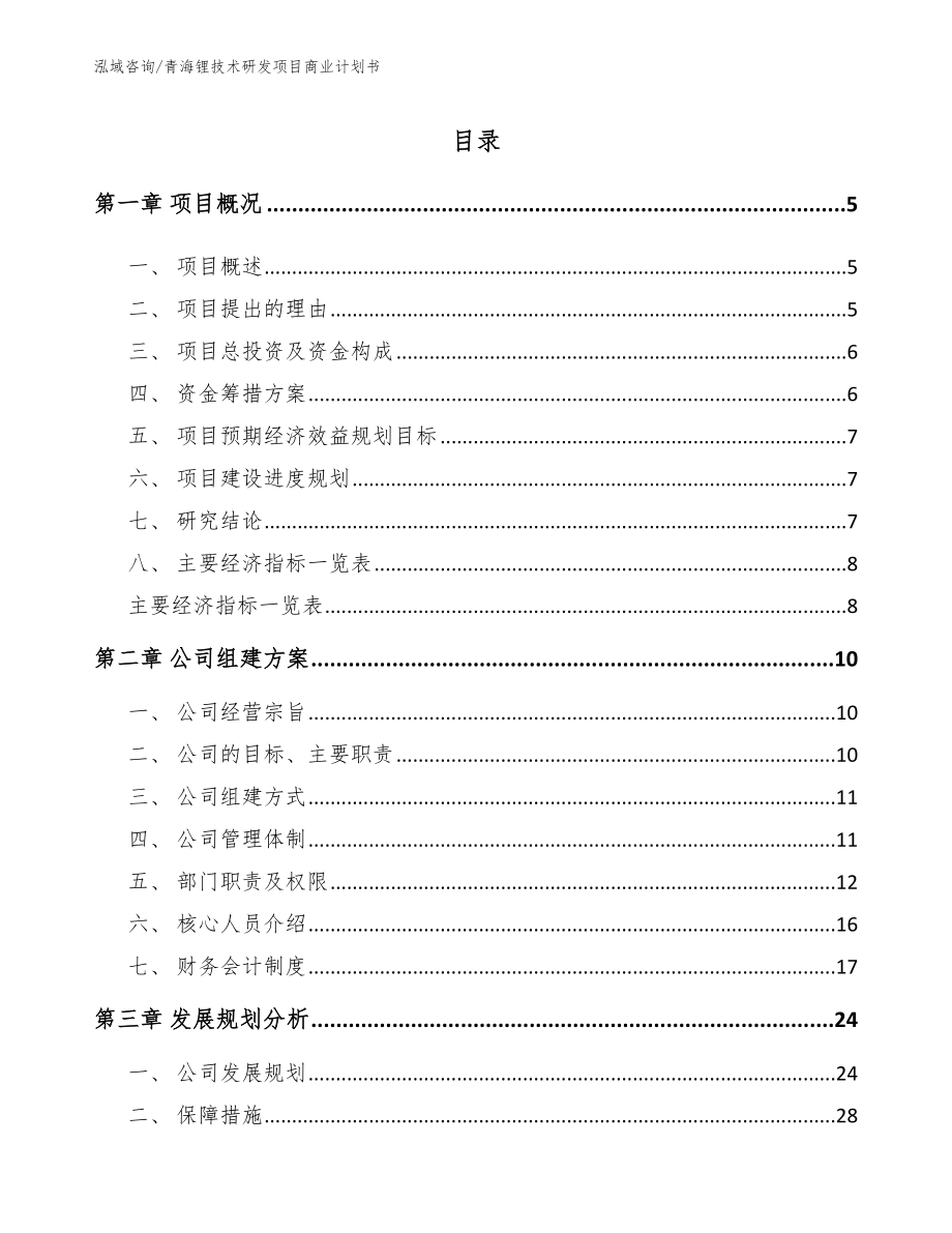 青海锂技术研发项目商业计划书【参考范文】_第1页
