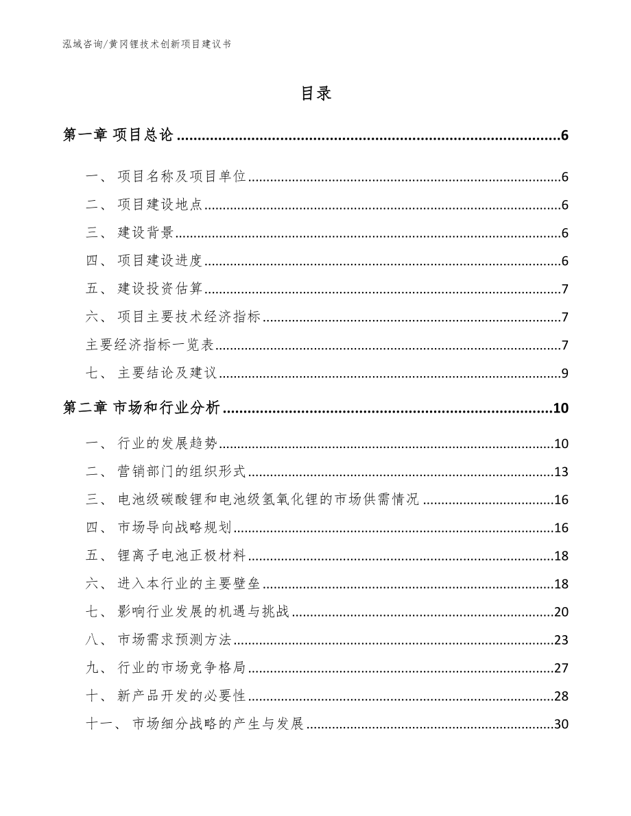 黄冈锂技术创新项目建议书_模板范本_第1页