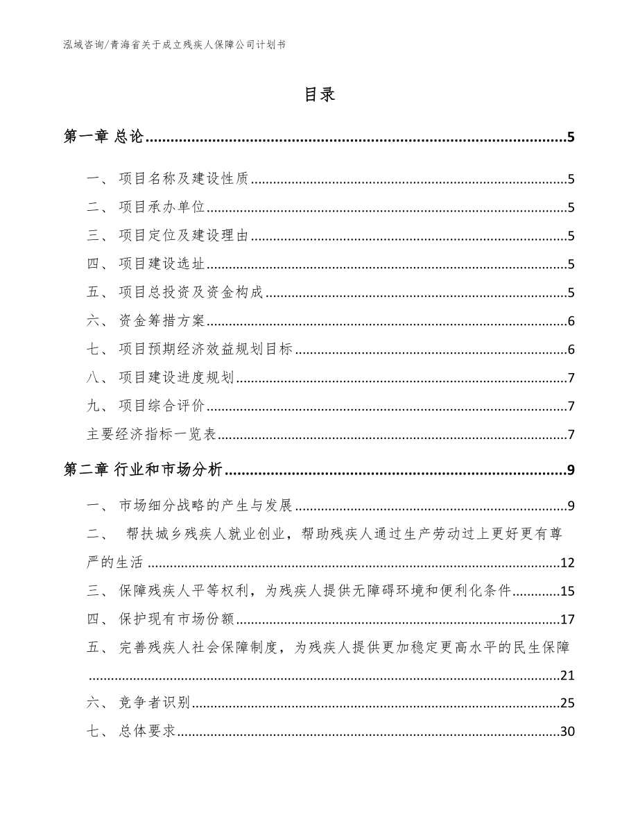 青海省关于成立残疾人保障公司计划书_第1页