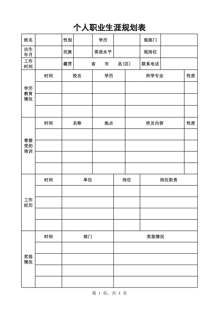 職業(yè)生涯發(fā)展規(guī)劃表_第1頁