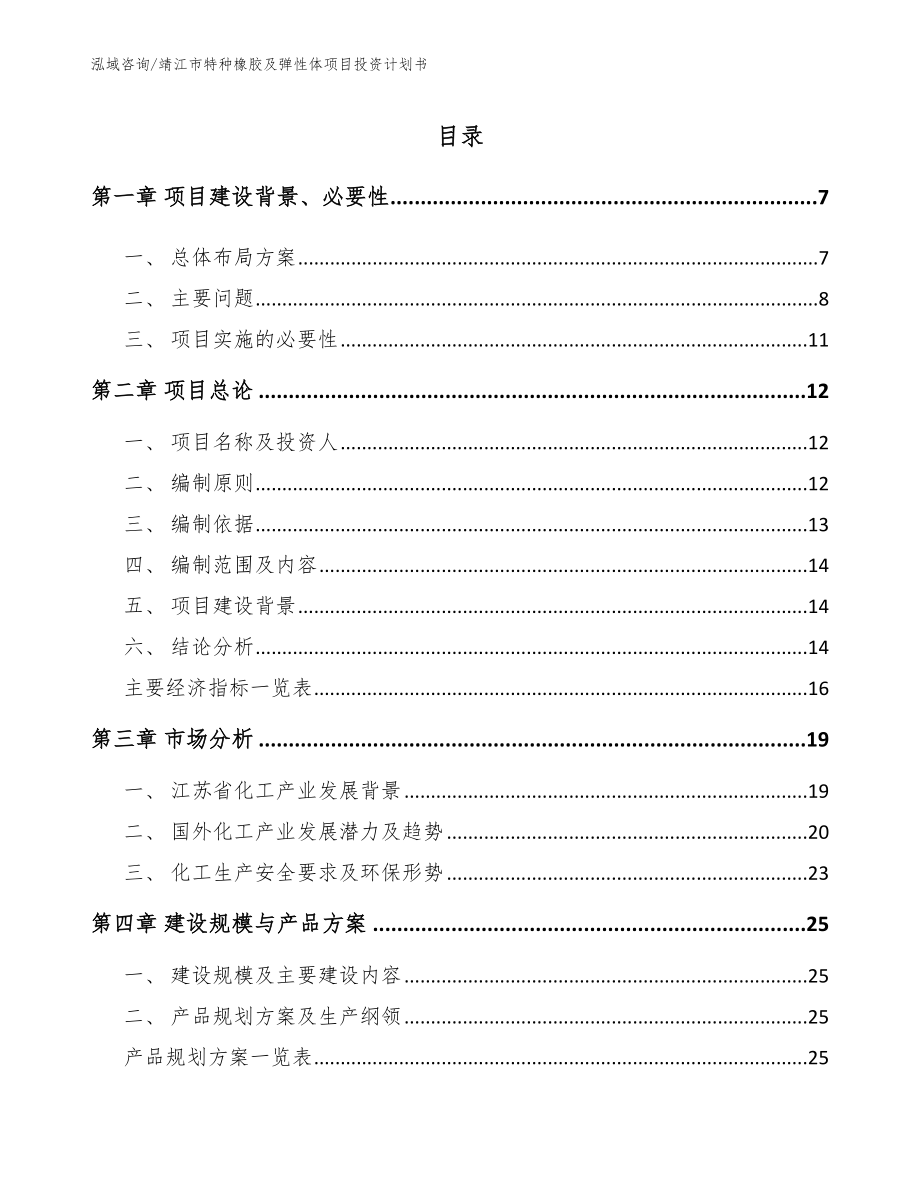 靖江市特种橡胶及弹性体项目投资计划书_模板_第1页