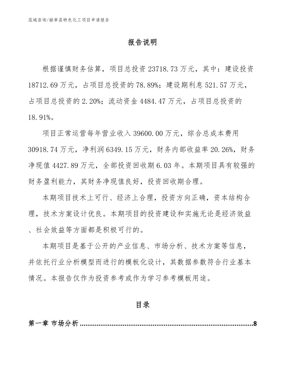 赫章县特色化工项目申请报告模板_第1页