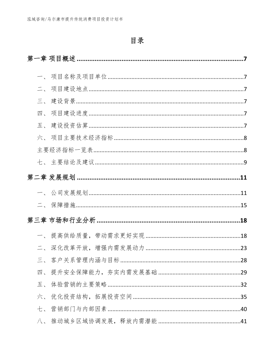 马尔康市提升传统消费项目投资计划书_范文模板_第1页