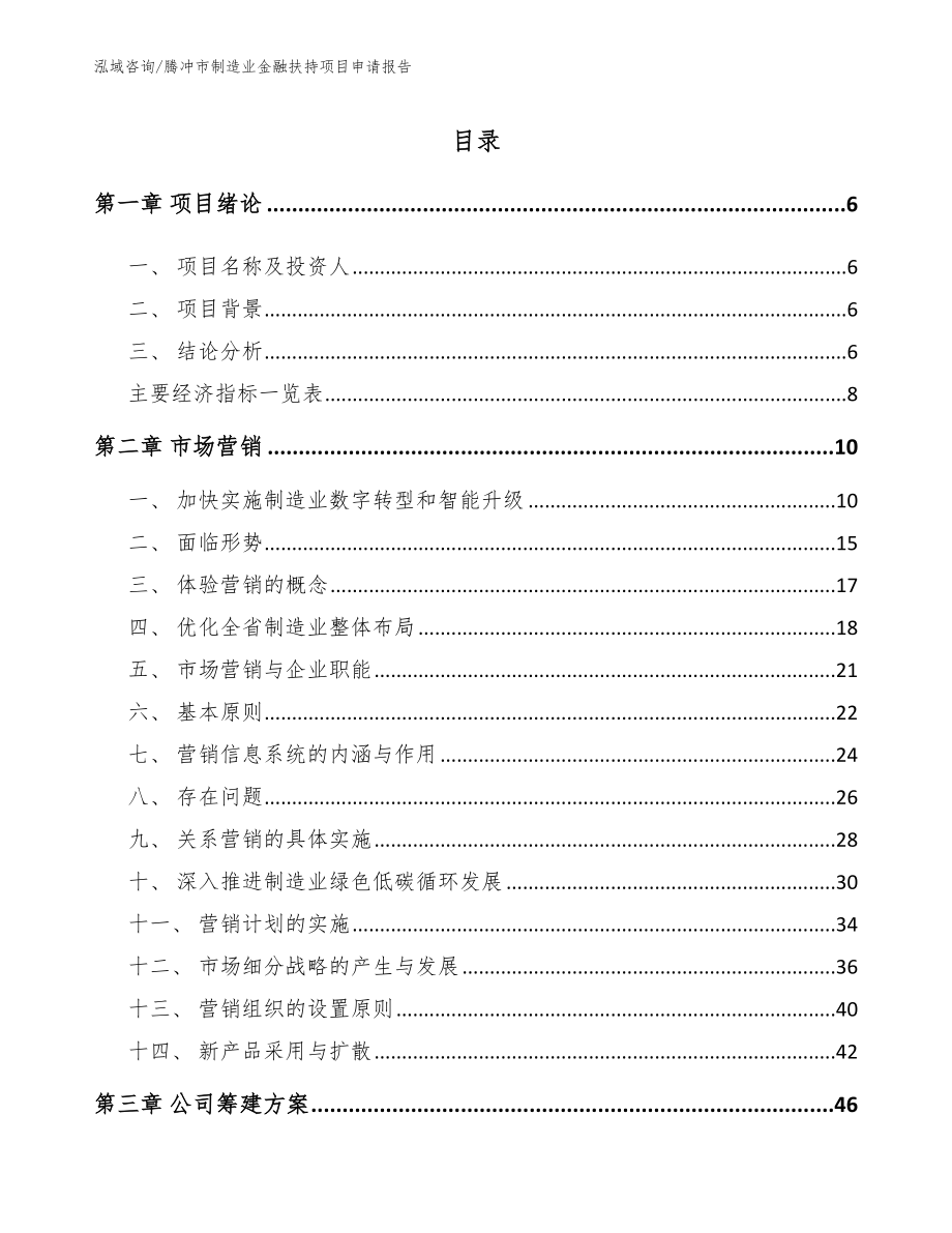 腾冲市制造业金融扶持项目申请报告参考模板_第1页