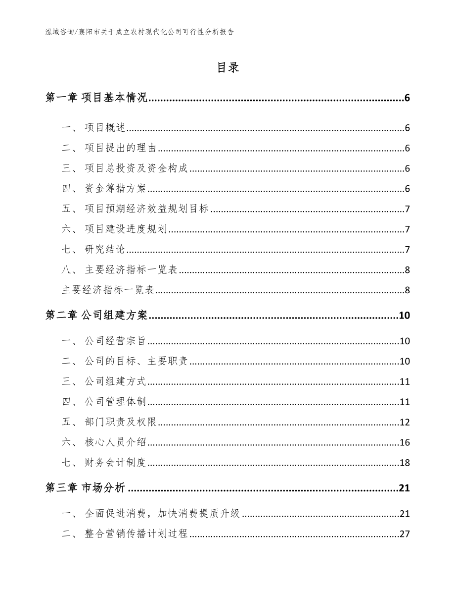 襄阳市关于成立农村现代化公司可行性分析报告_第1页