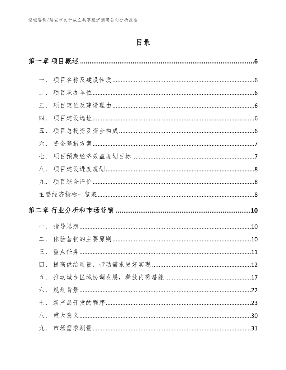 瑞安市关于成立共享经济消费公司分析报告【参考模板】_第1页