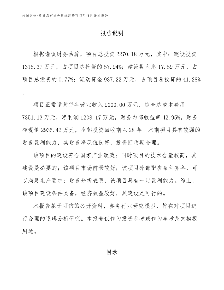 秦皇岛市提升传统消费项目可行性分析报告_范文_第1页