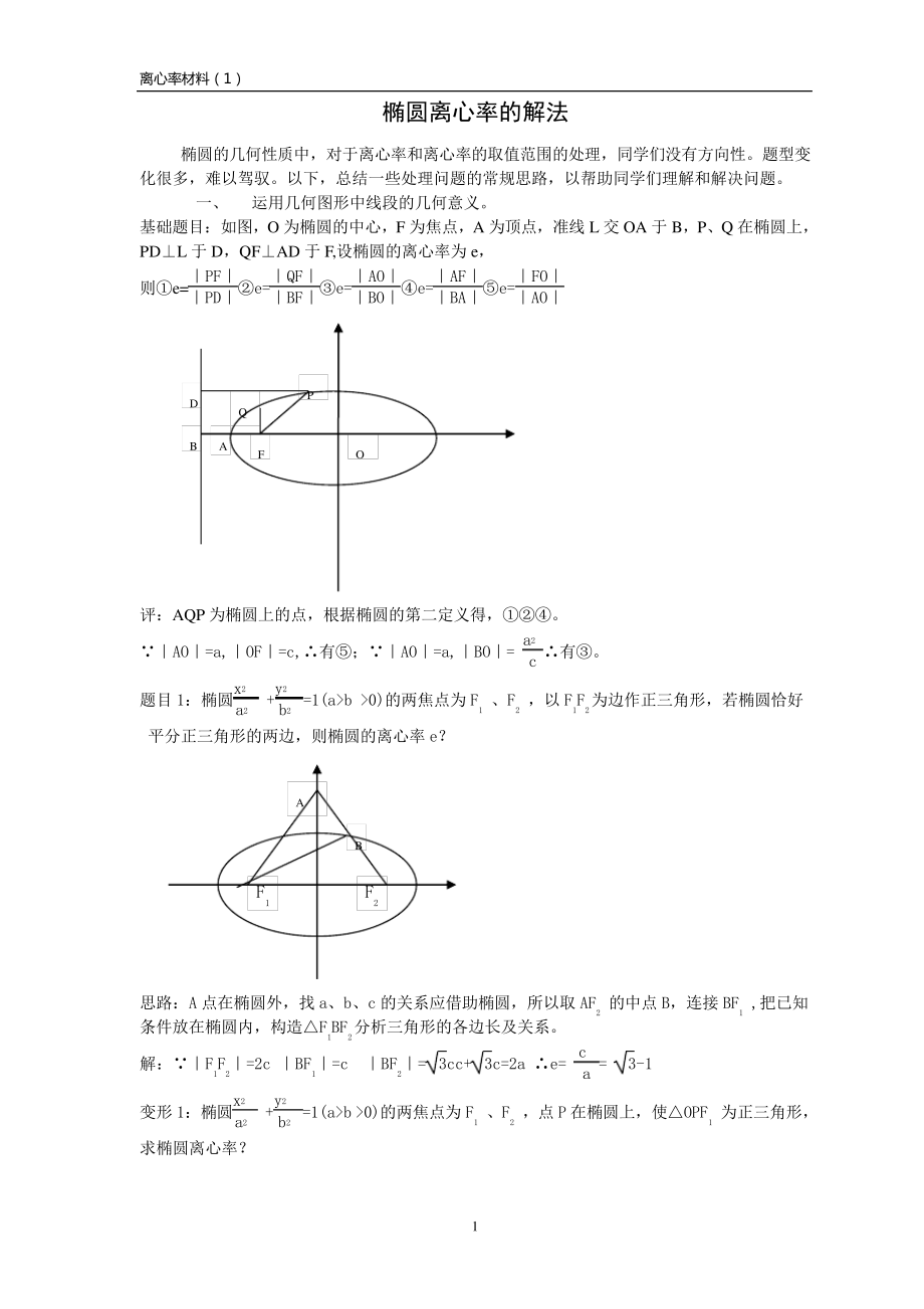 离心率材料(1)椭圆离心率的解法_第1页