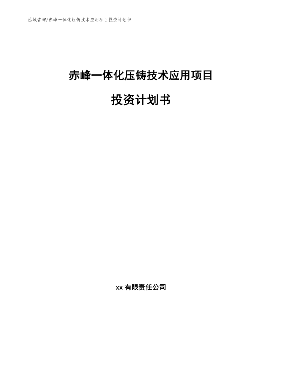 赤峰一体化压铸技术应用项目投资计划书（模板）_第1页