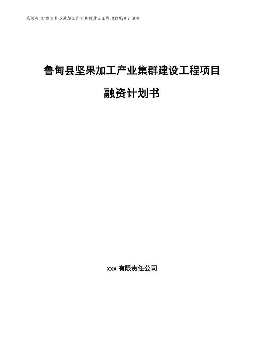 鲁甸县坚果加工产业集群建设工程项目融资计划书（范文模板）_第1页