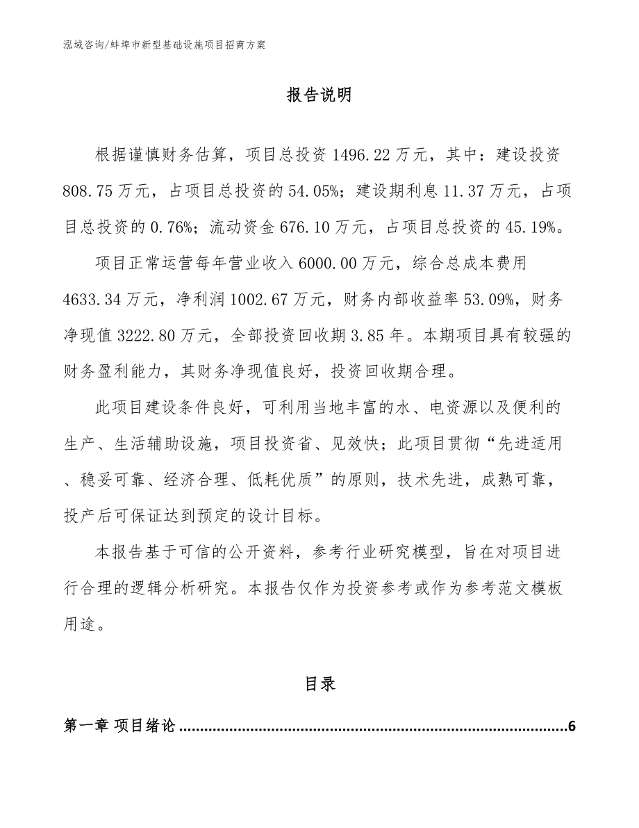 蚌埠市新型基础设施项目招商方案模板范本_第1页