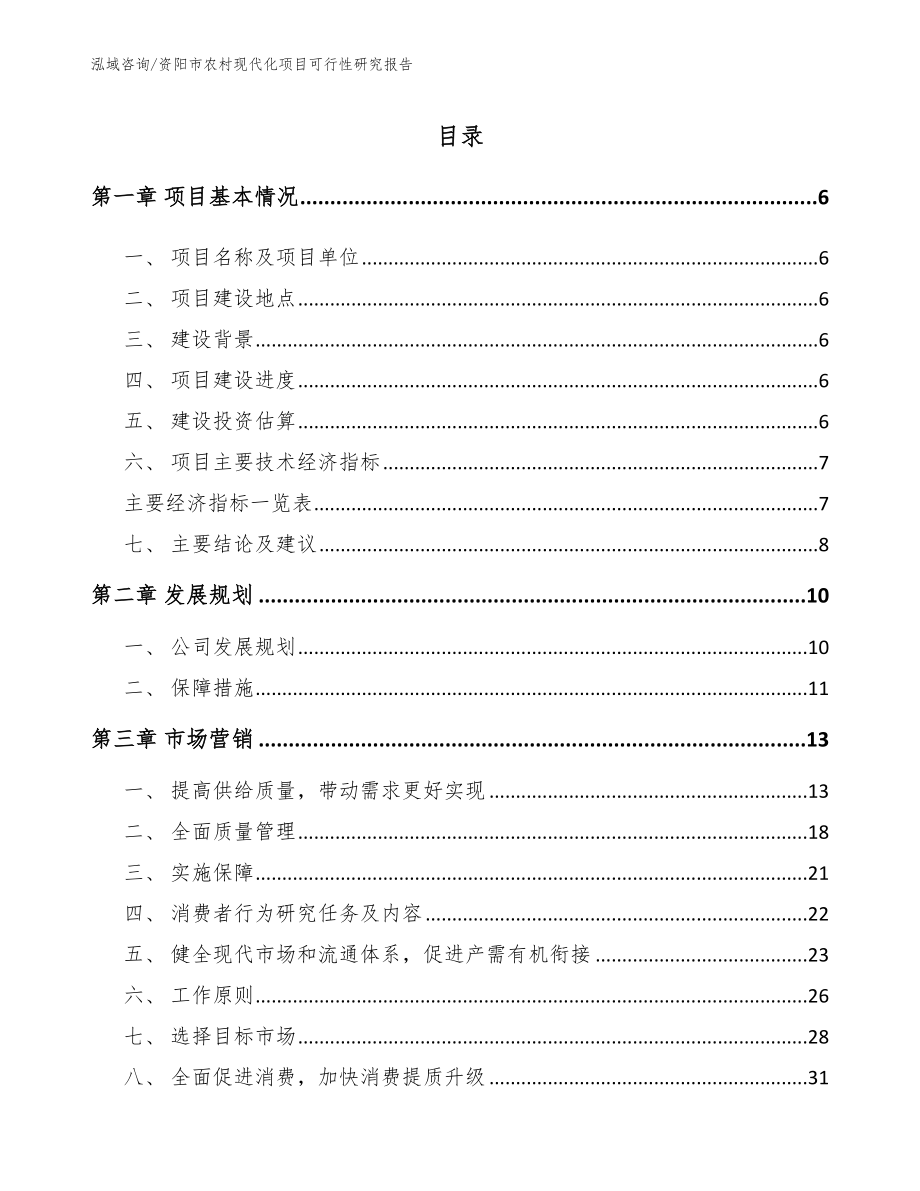资阳市农村现代化项目可行性研究报告【范文模板】_第1页