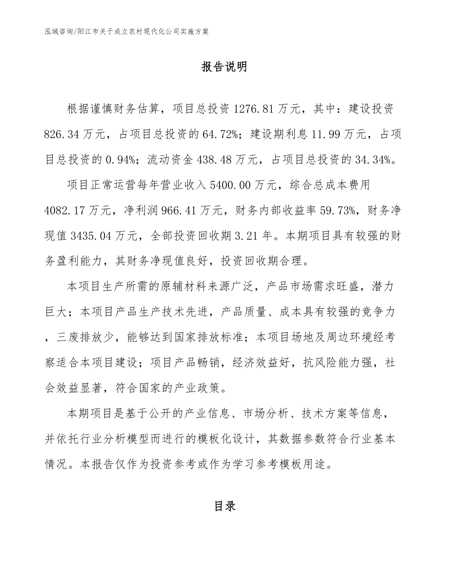 阳江市关于成立农村现代化公司实施方案模板范本_第1页