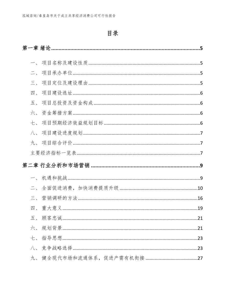 秦皇岛市关于成立共享经济消费公司可行性报告（参考模板）_第1页