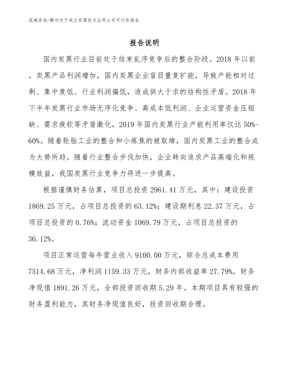 赣州关于成立炭黑技术应用公司可行性报告_模板_第1页