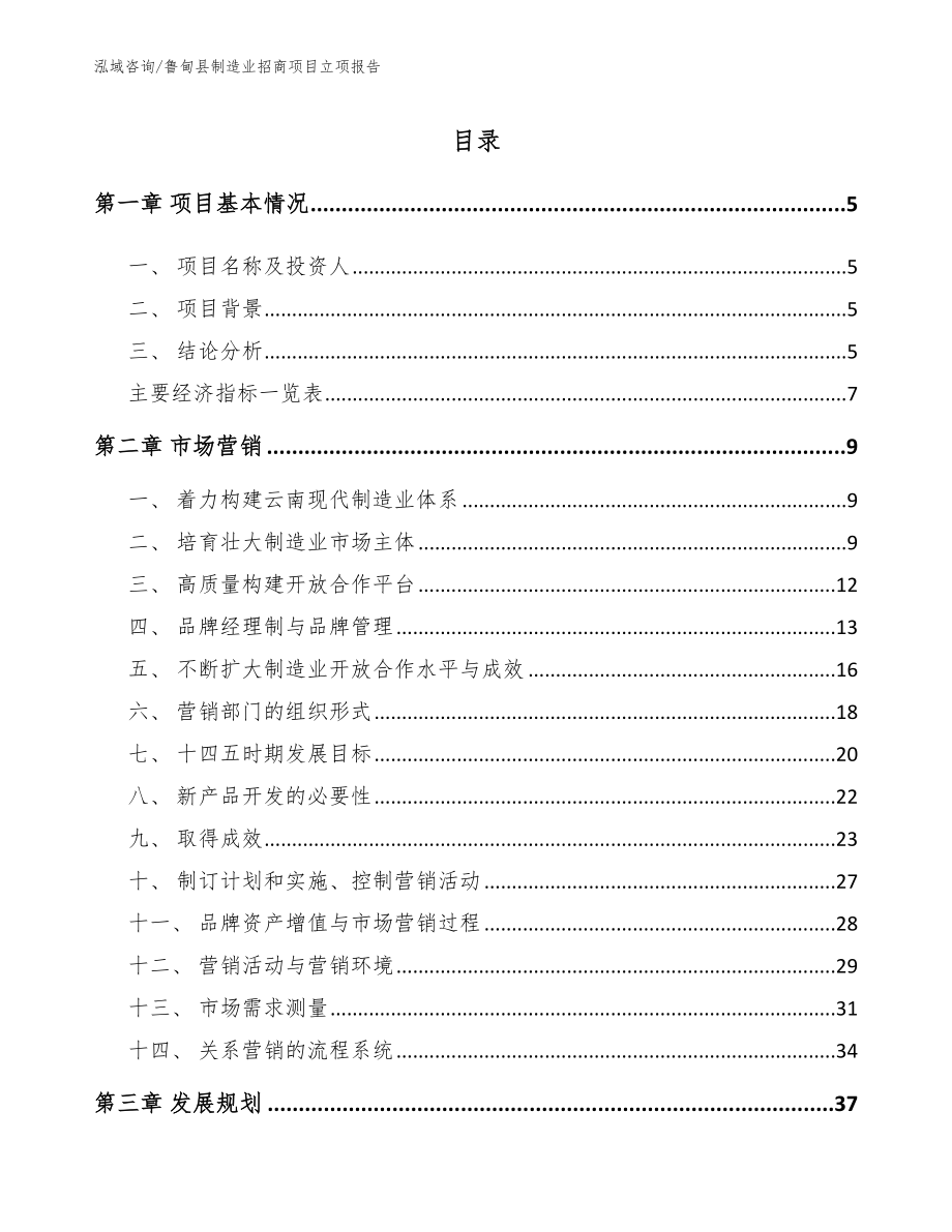 鲁甸县制造业招商项目立项报告【模板参考】_第1页