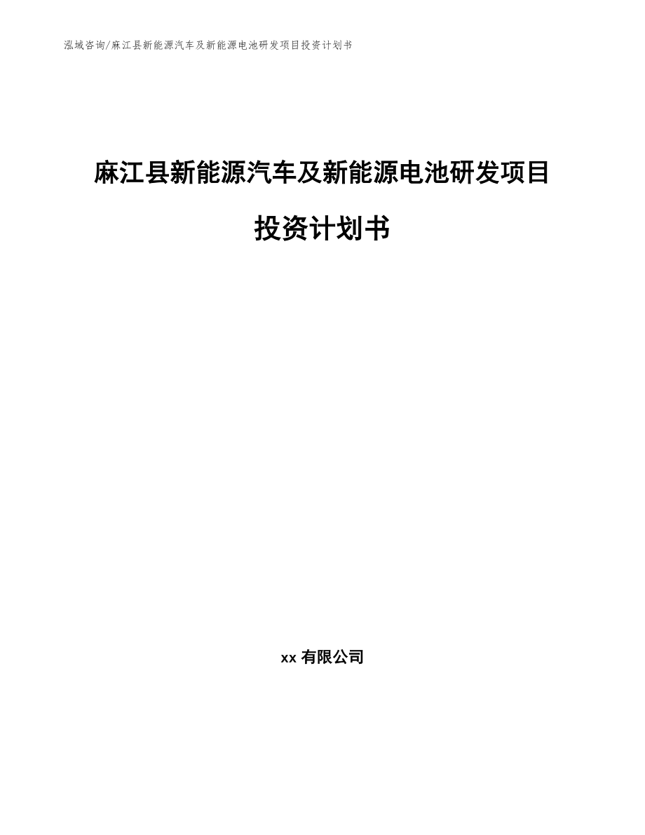麻江县新能源汽车及新能源电池研发项目投资计划书_第1页