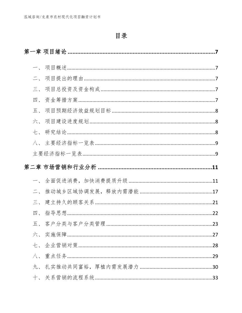 龙泉市农村现代化项目融资计划书（模板）_第1页
