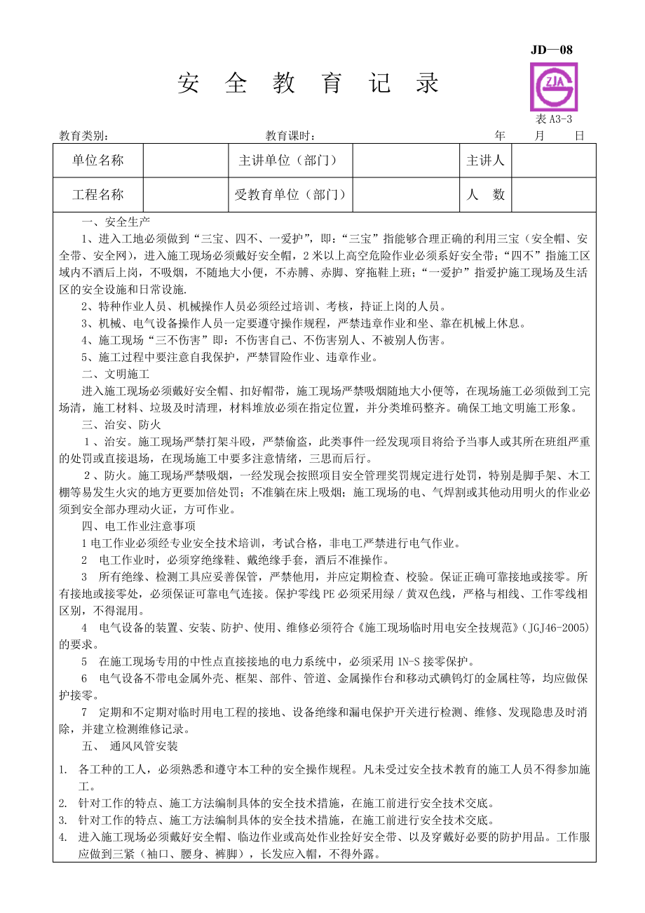 通风风管安装班组安全教育4862_第1页