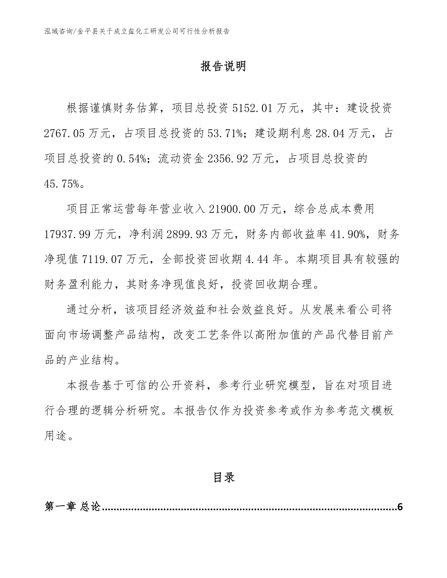 金平县关于成立盐化工研发公司可行性分析报告范文_第1页