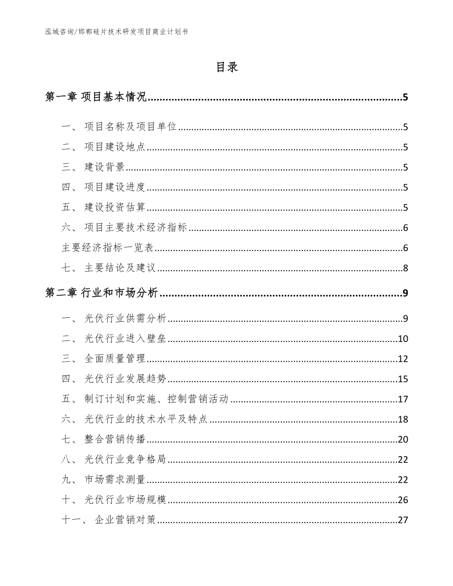 邯郸硅片技术研发项目商业计划书_第1页