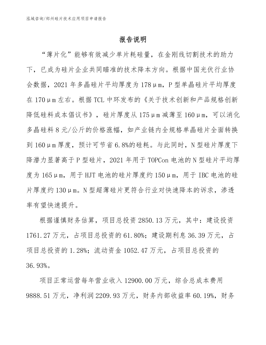 郑州硅片技术应用项目申请报告（模板参考）_第1页