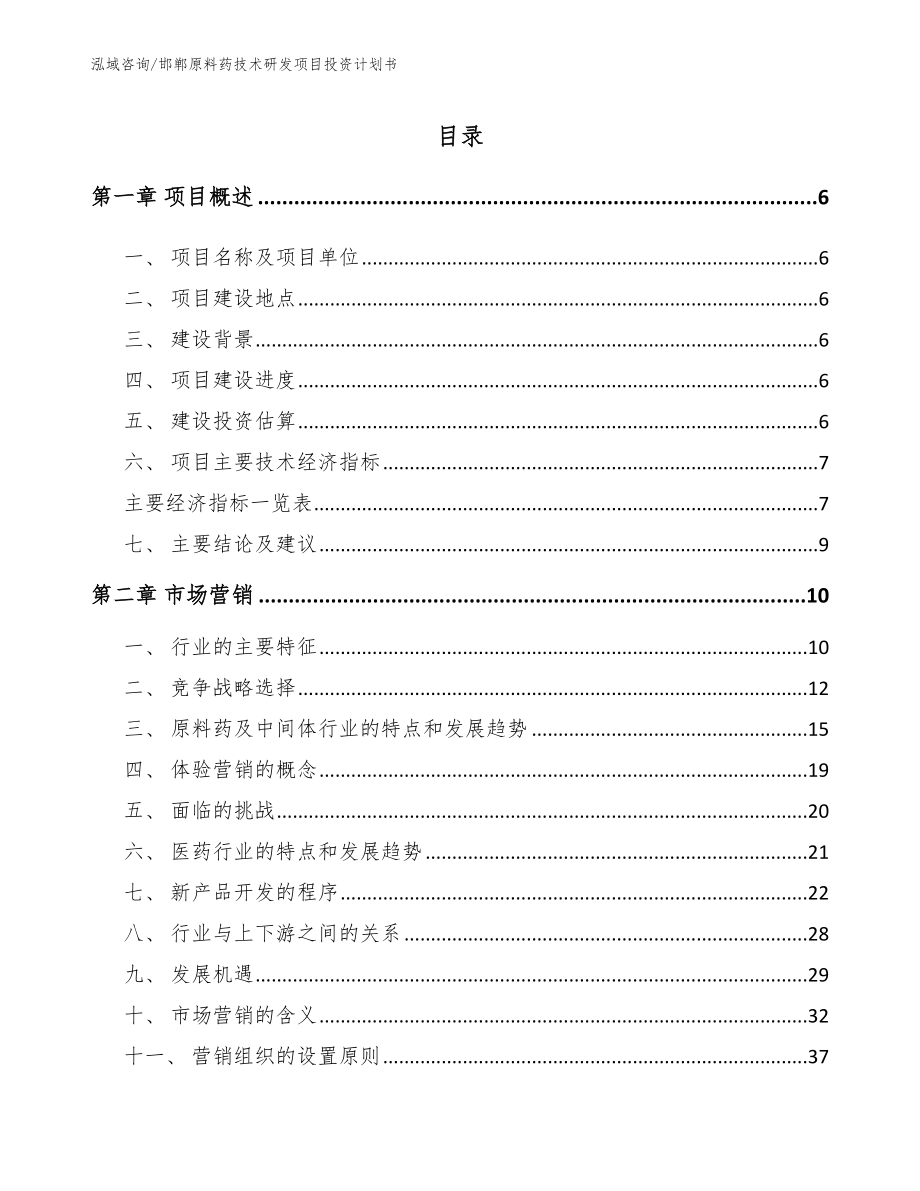 邯郸原料药技术研发项目投资计划书模板范文_第1页