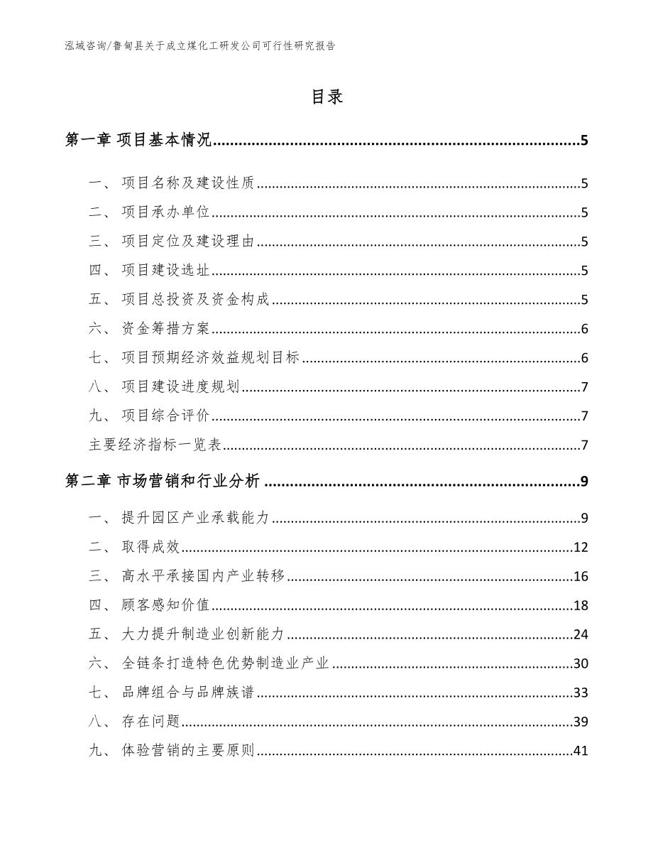 鲁甸县关于成立煤化工研发公司可行性研究报告_第1页