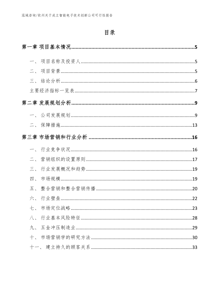 钦州关于成立智能电子技术创新公司可行性报告_模板_第1页