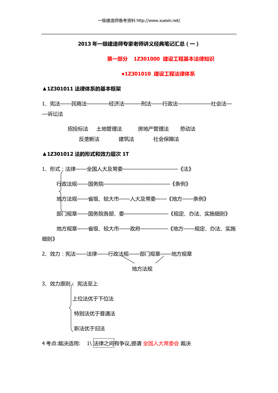 2013年学信教育一级建造师专家老师讲义经典笔记汇总(一)_第1页