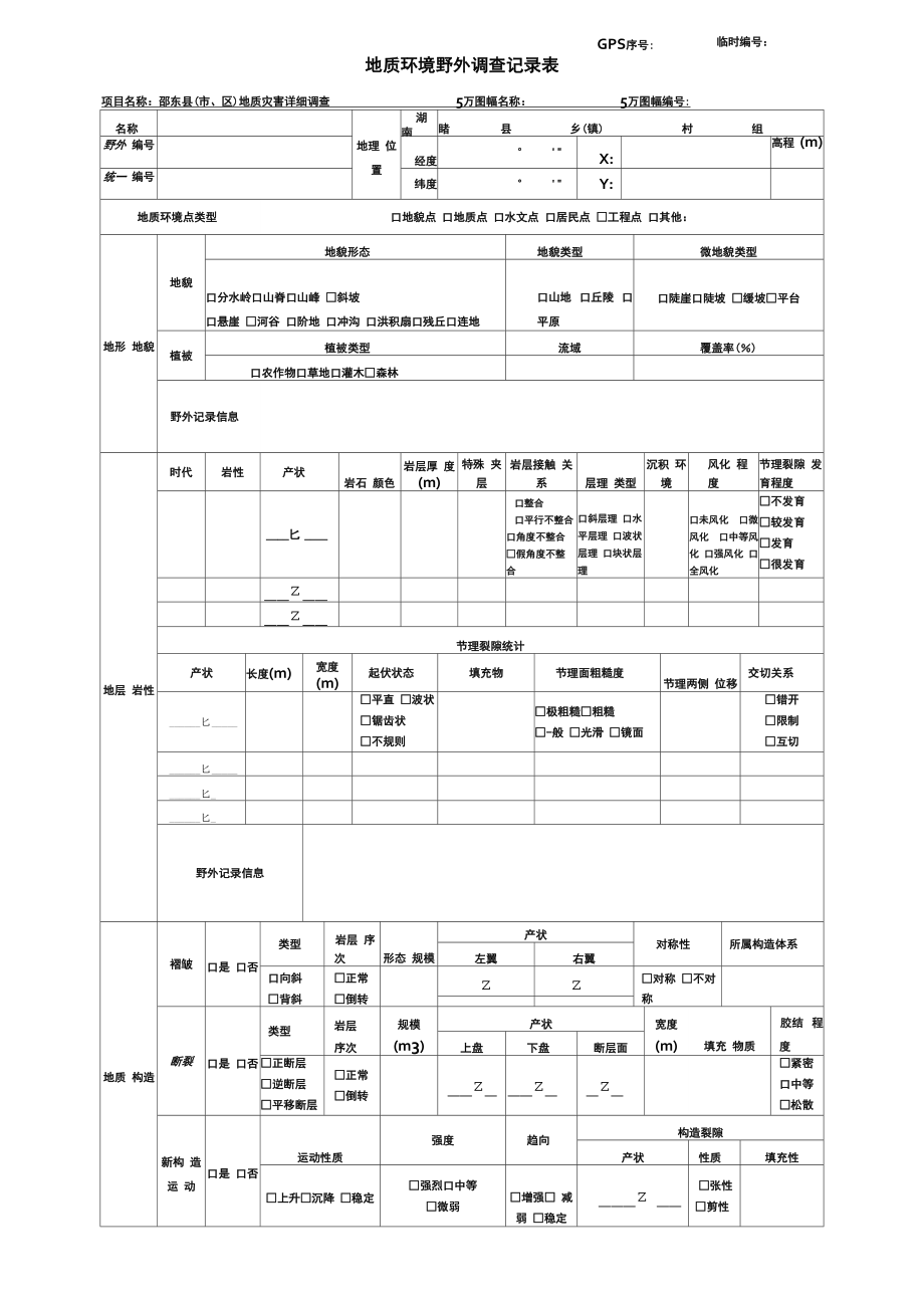 附表1、地质环境野外调查记录表_第1页