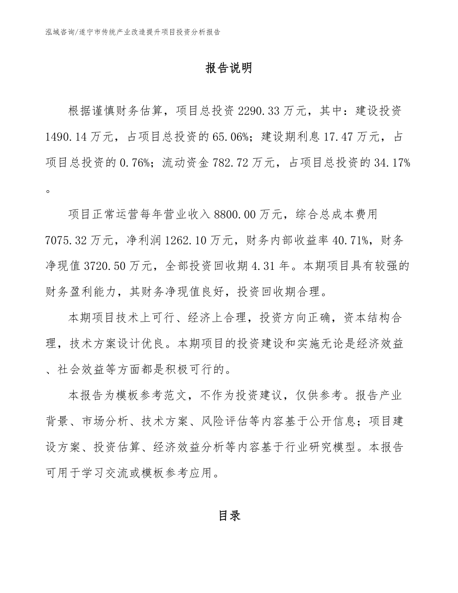 遂宁市传统产业改造提升项目投资分析报告参考范文_第1页