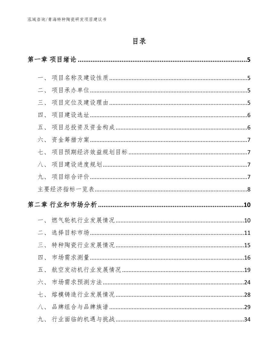 青海特种陶瓷研发项目建议书（模板参考）_第1页