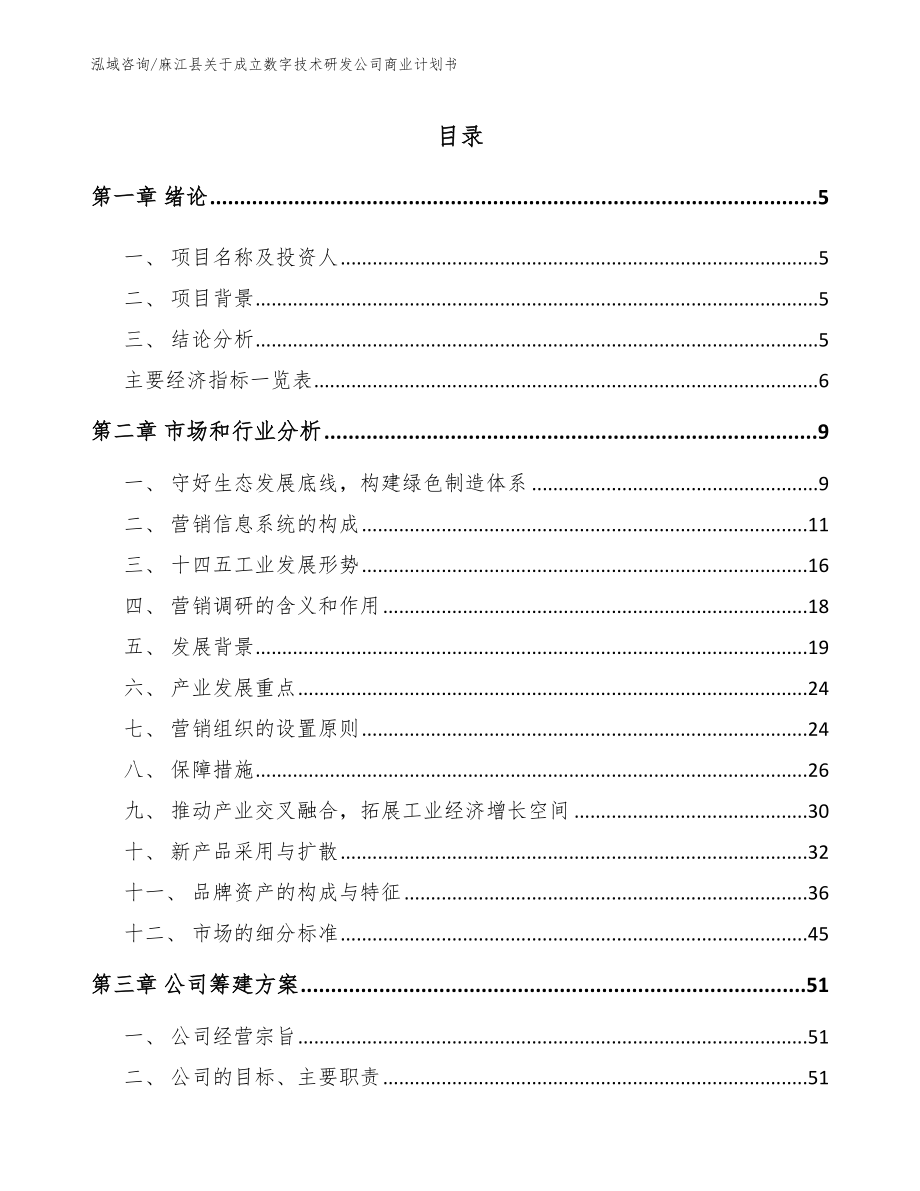 麻江县关于成立数字技术研发公司商业计划书参考范文_第1页