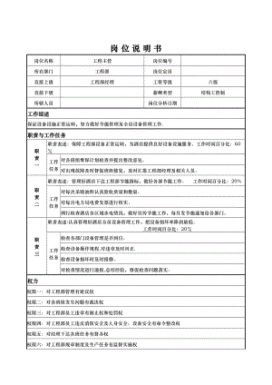 工程部主管岗位说明书