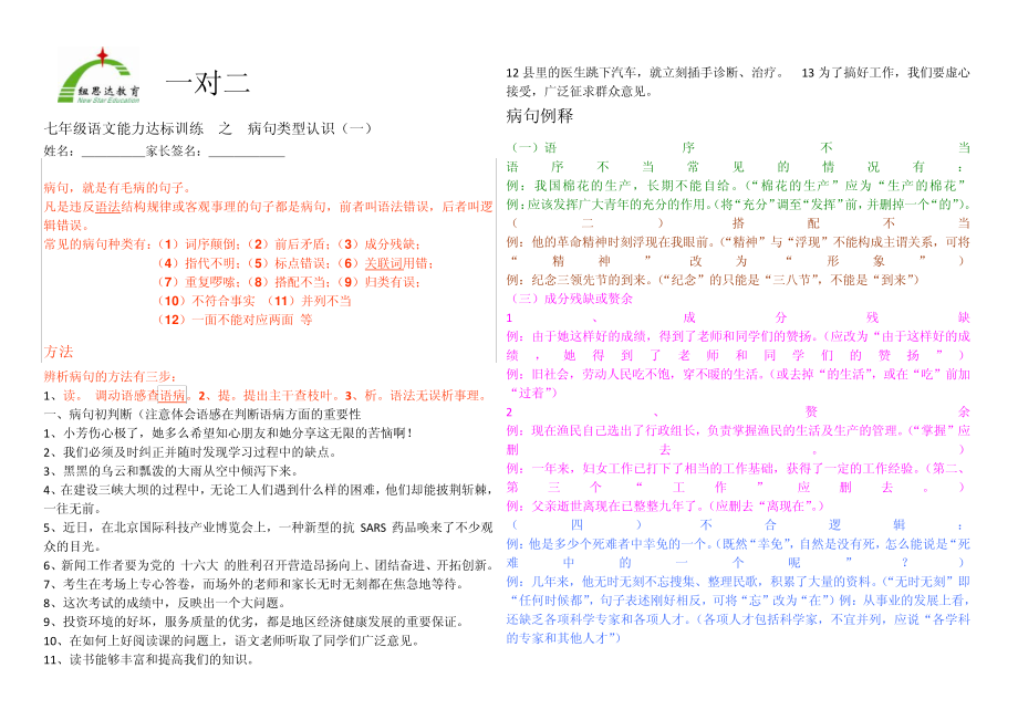 初中语文病句修改的认识与能力训练_第1页