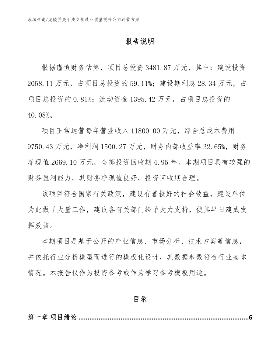 龙陵县关于成立制造业质量提升公司运营方案_第1页