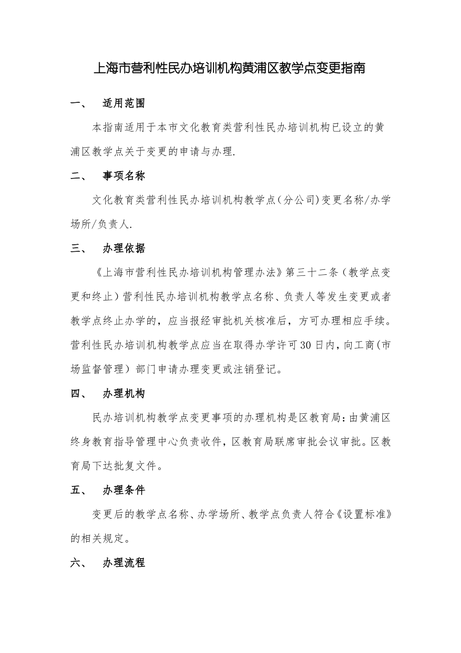上海营利性民办培训机构黄浦区教学点变更_第1页
