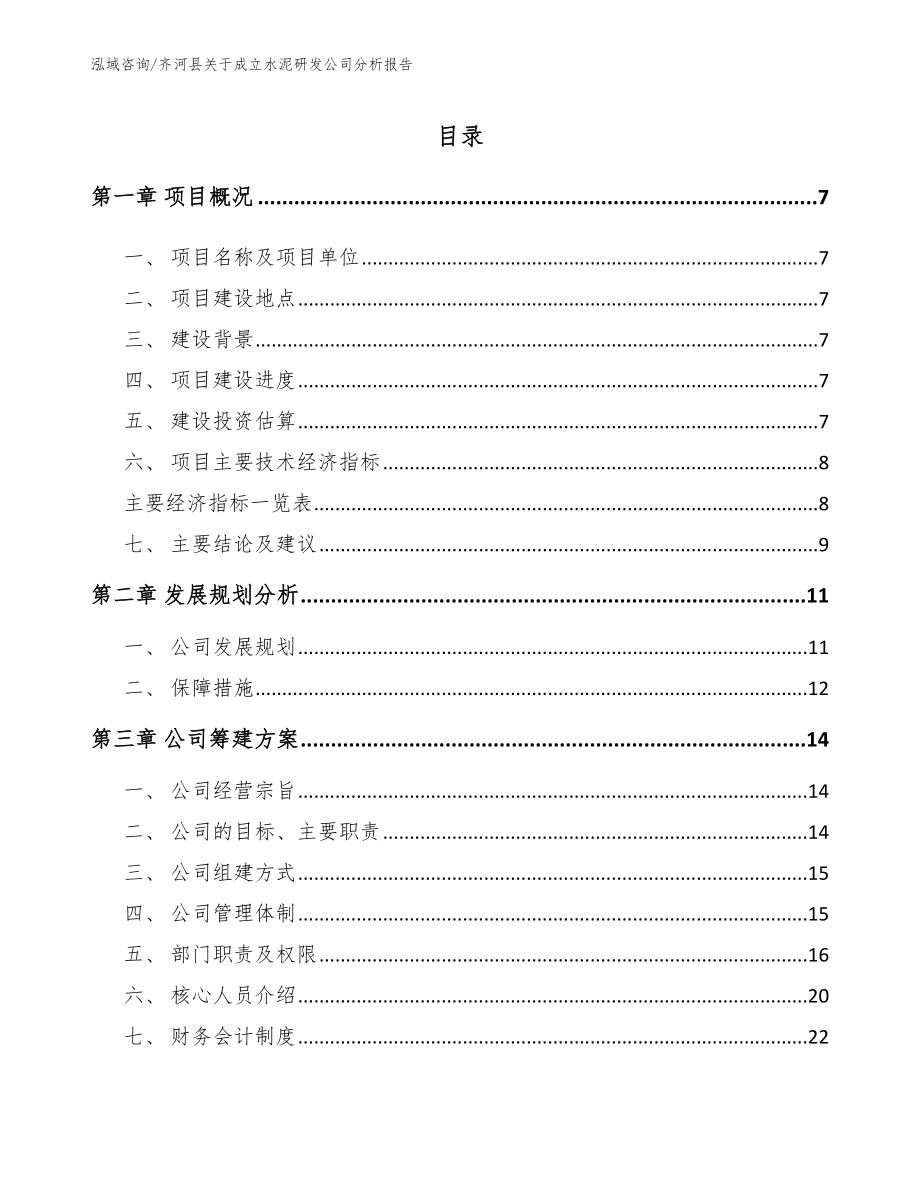 齐河县关于成立水泥研发公司分析报告模板范文_第1页