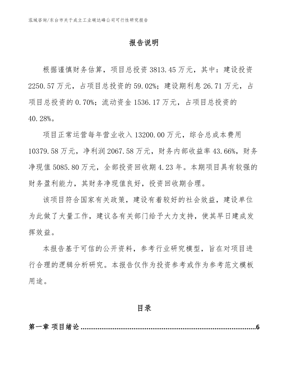 东台市关于成立工业碳达峰公司可行性研究报告（模板范本）_第1页
