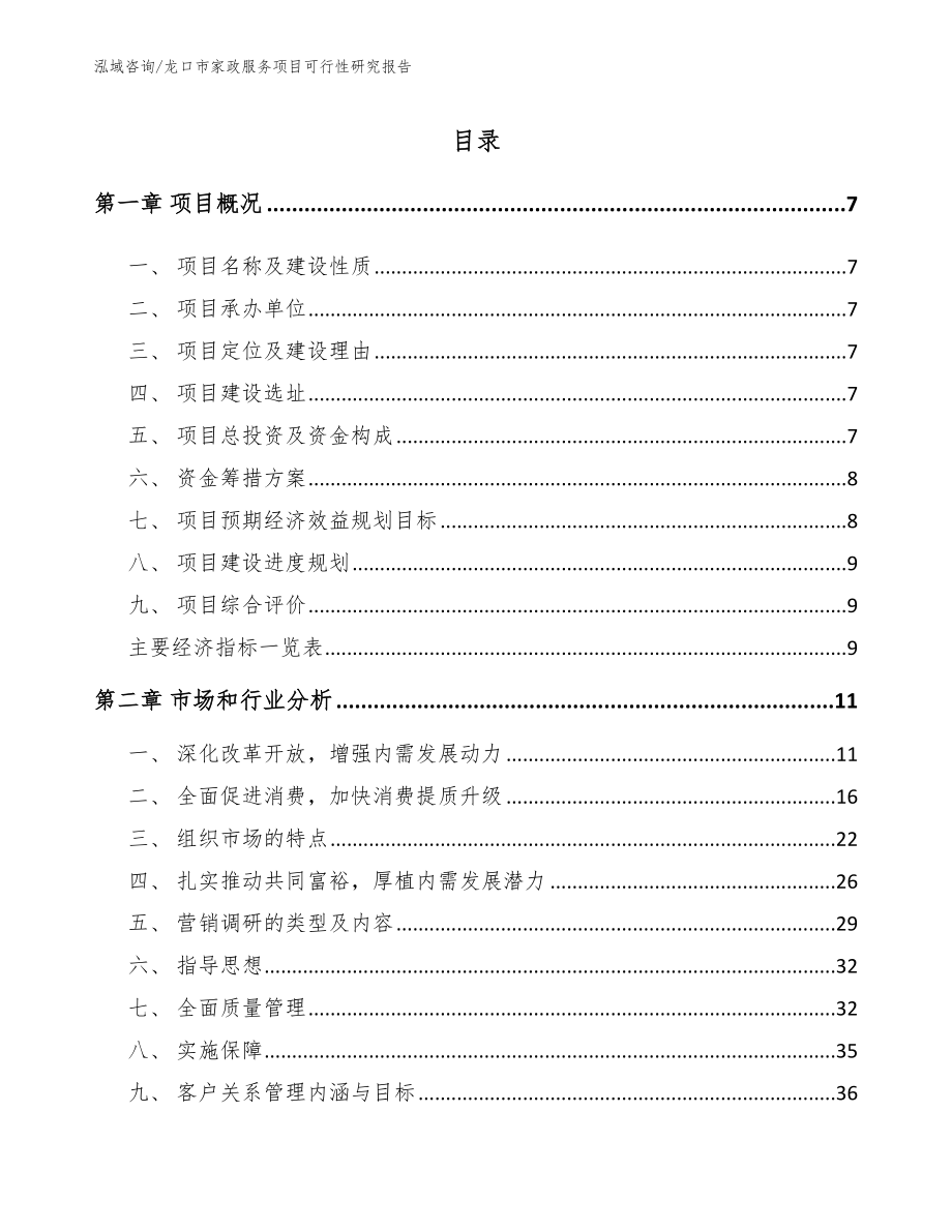 龙口市家政服务项目可行性研究报告【参考范文】_第1页