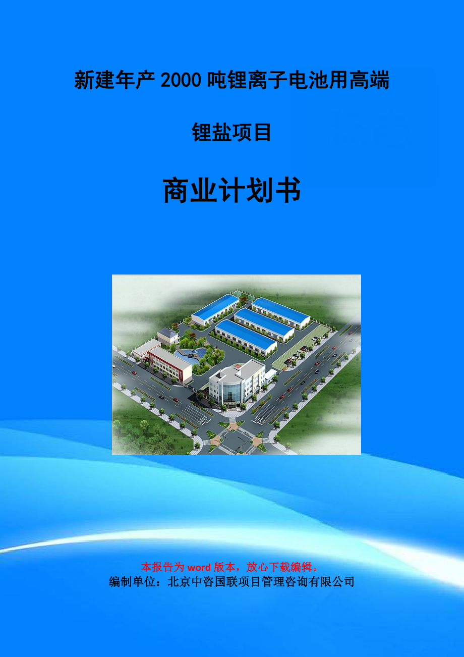 新建年产2000吨锂离子电池用高端锂盐项目商业计划书写作模板-招商融资_第1页