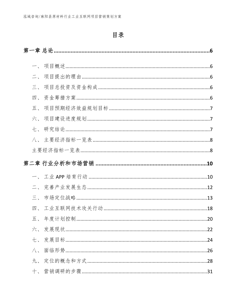 麻阳县原材料行业工业互联网项目营销策划方案_参考范文_第1页