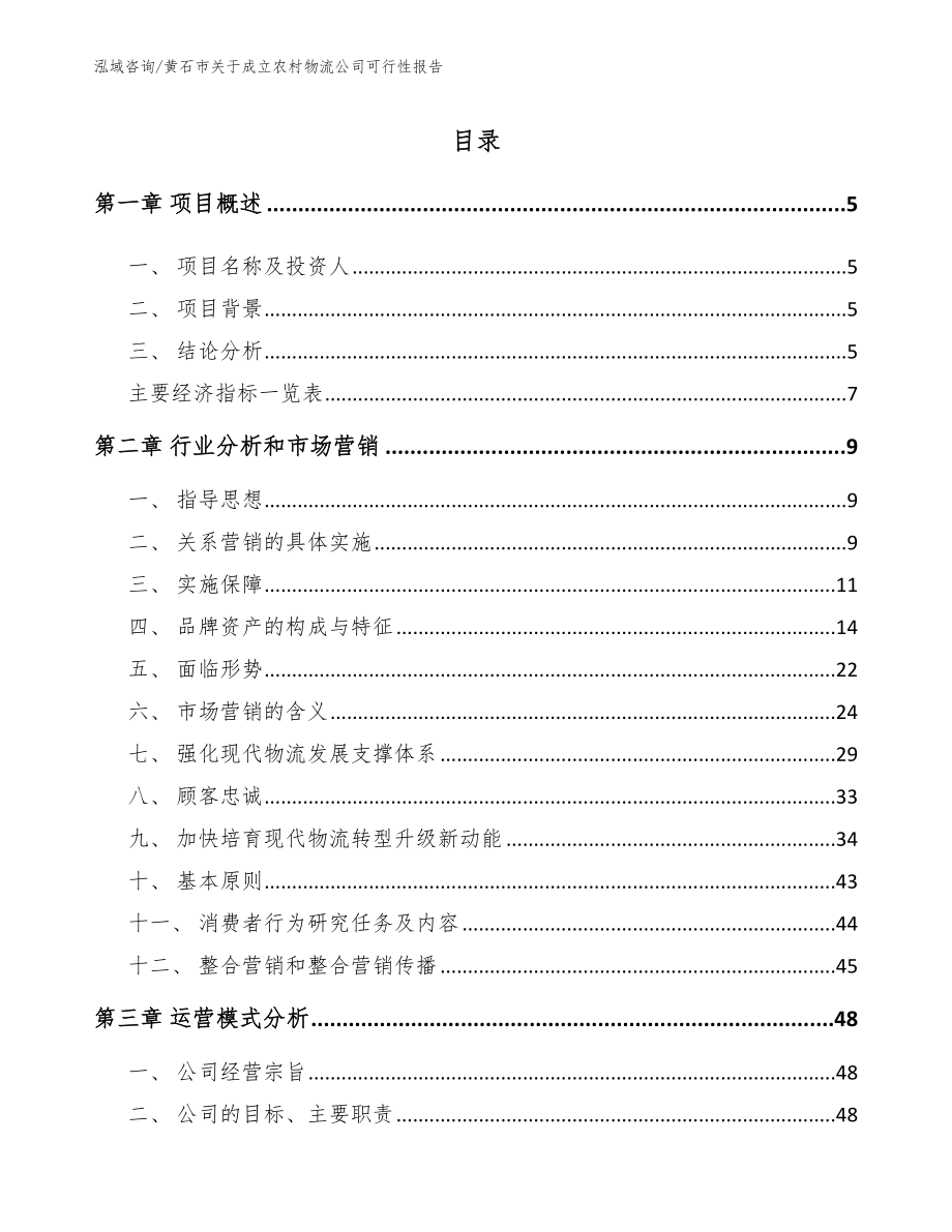 黄石市关于成立农村物流公司可行性报告（参考模板）_第1页