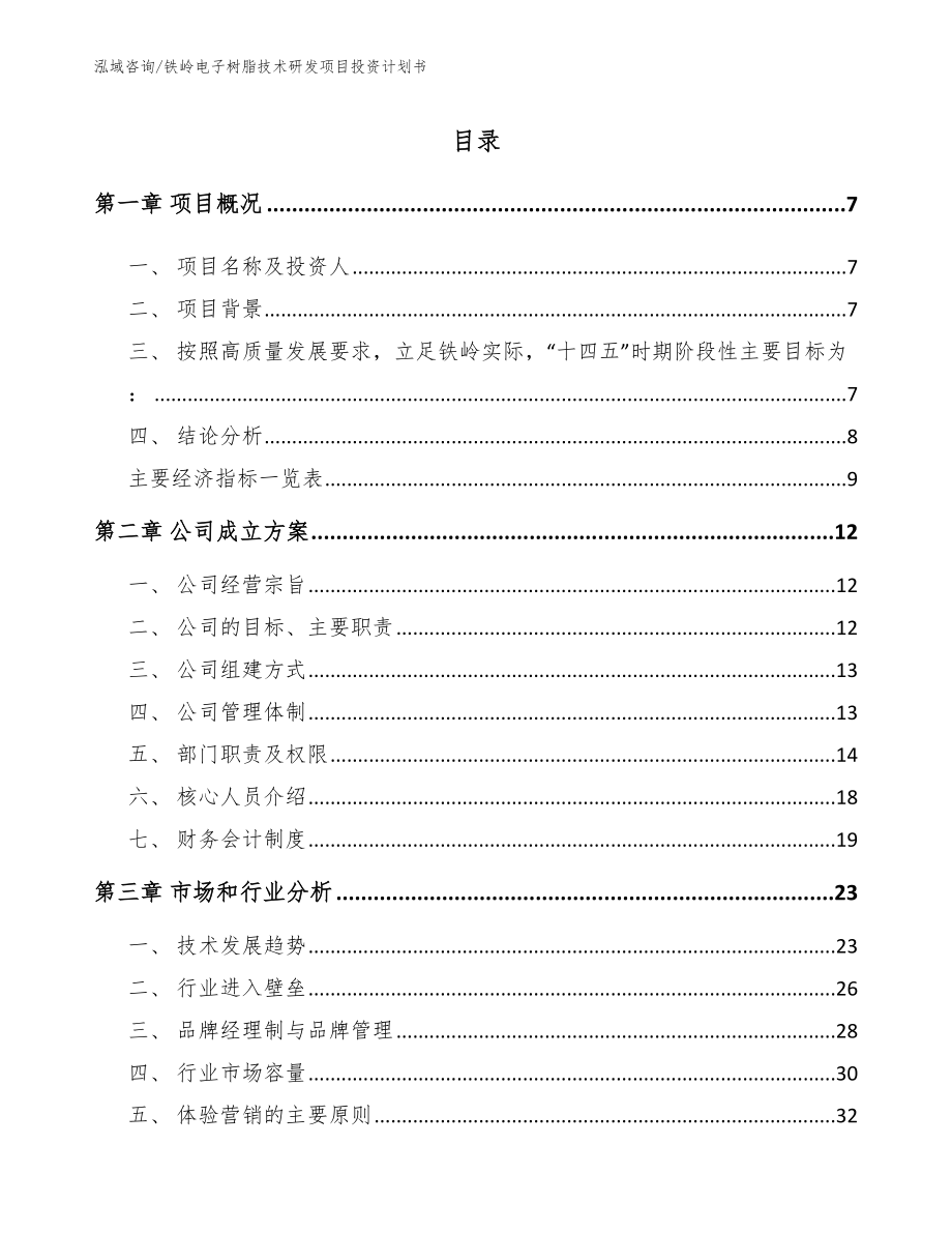 铁岭电子树脂技术研发项目投资计划书_第1页