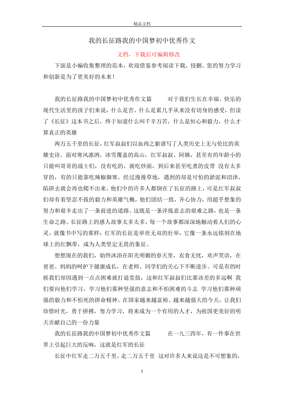我的长征路我的中国梦初中优秀作文_第1页