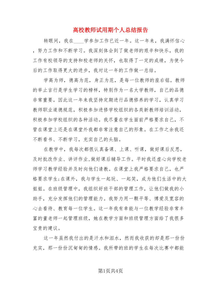 高校教师试用期个人总结报告（二篇）.doc_第1页