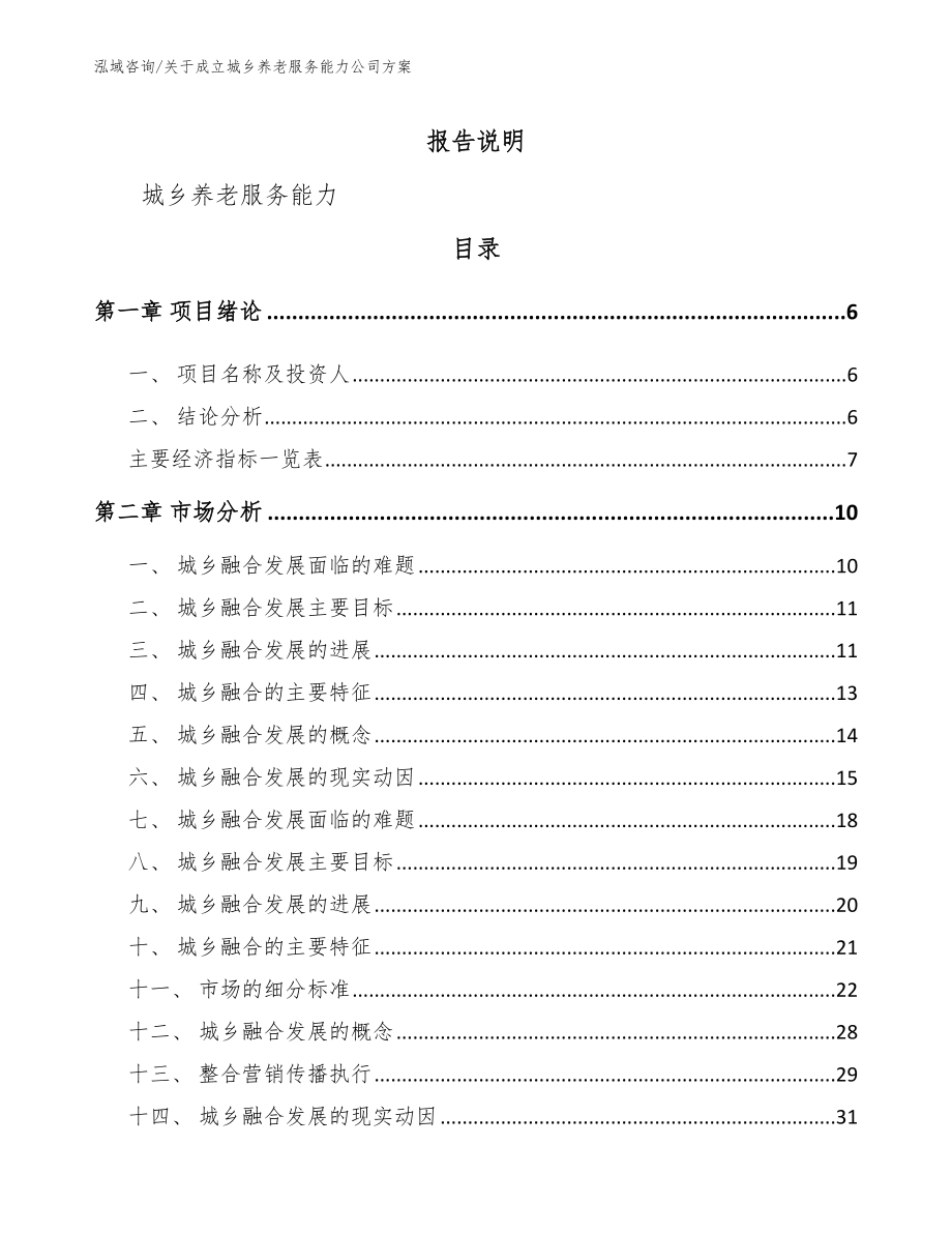 关于成立城乡养老服务能力公司方案【模板】_第1页