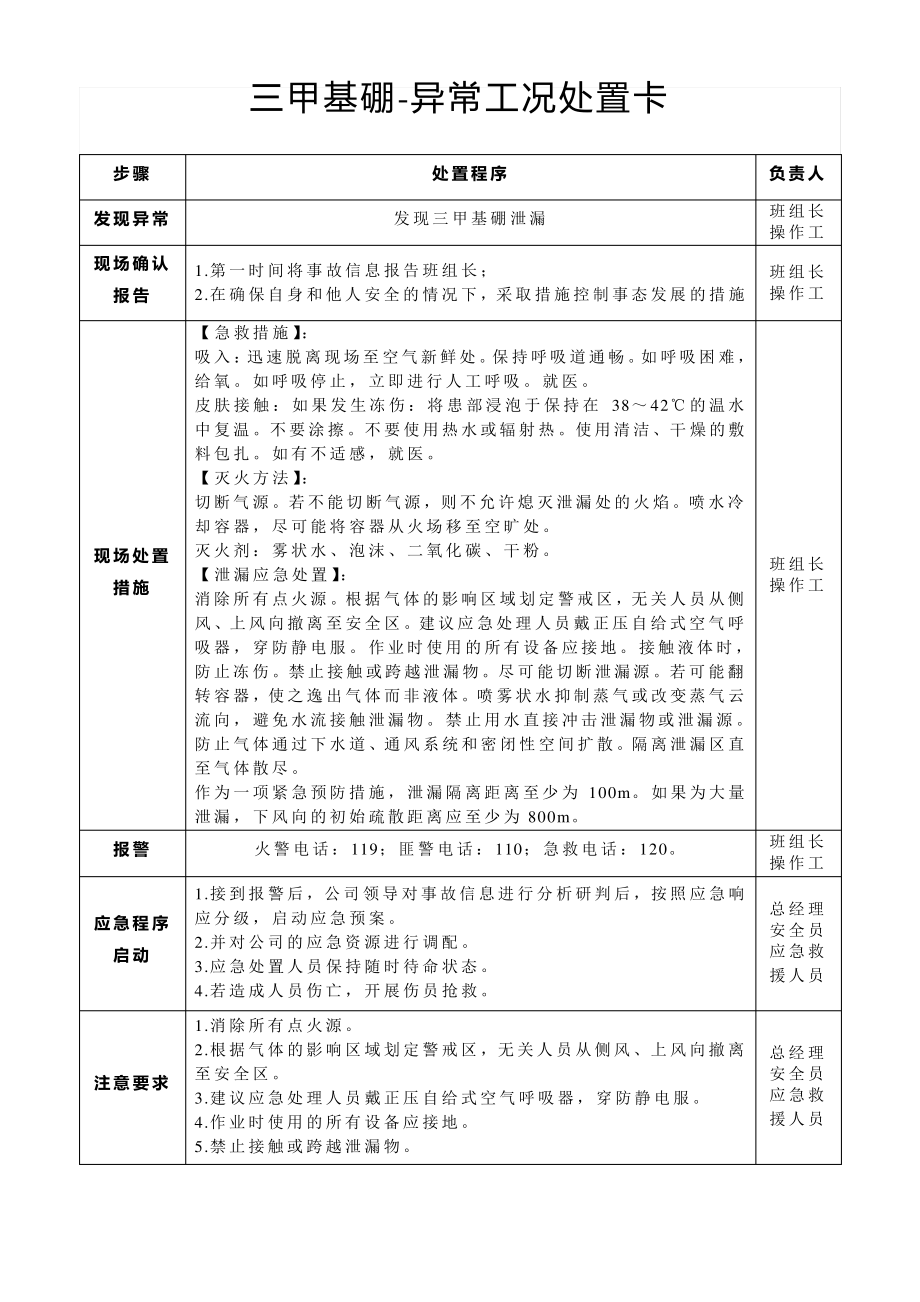 三甲基硼-异常工况处置卡_第1页